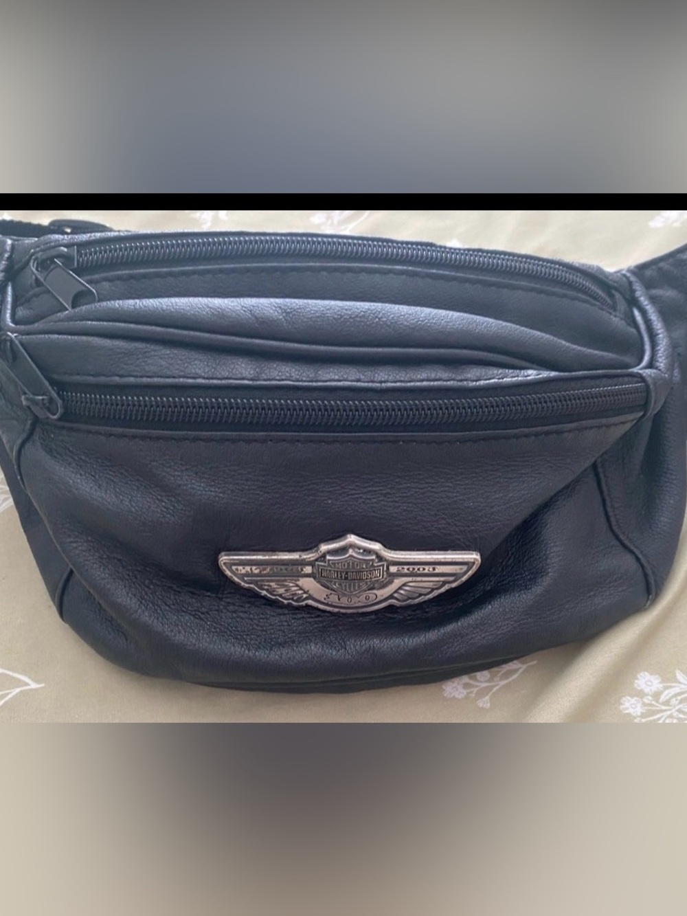 Harley-Davidson Black Leather Belt Bag with Wing Emblem